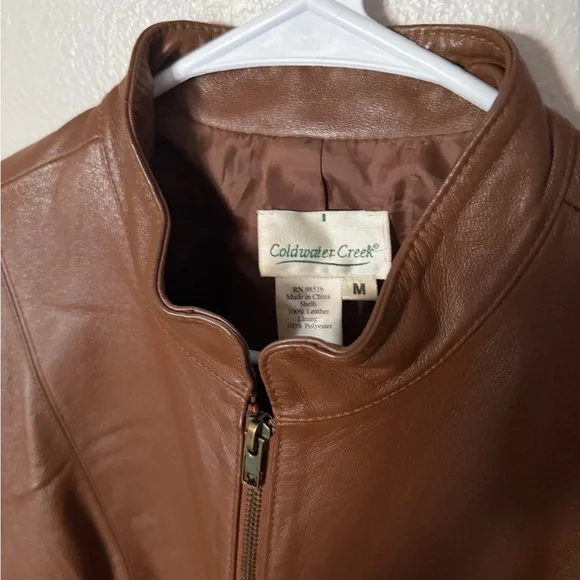 Coldwater Creek Brown Leather Biker Jacket Women’s Medium EUC - Picture 4 of 4